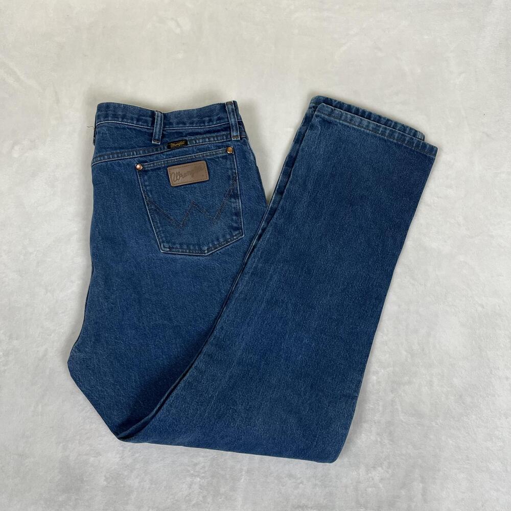 VTG Wrangler Cowboy Cut 13MWZ Jeans Mens 42x34 Blue Classic Straight Denim READ